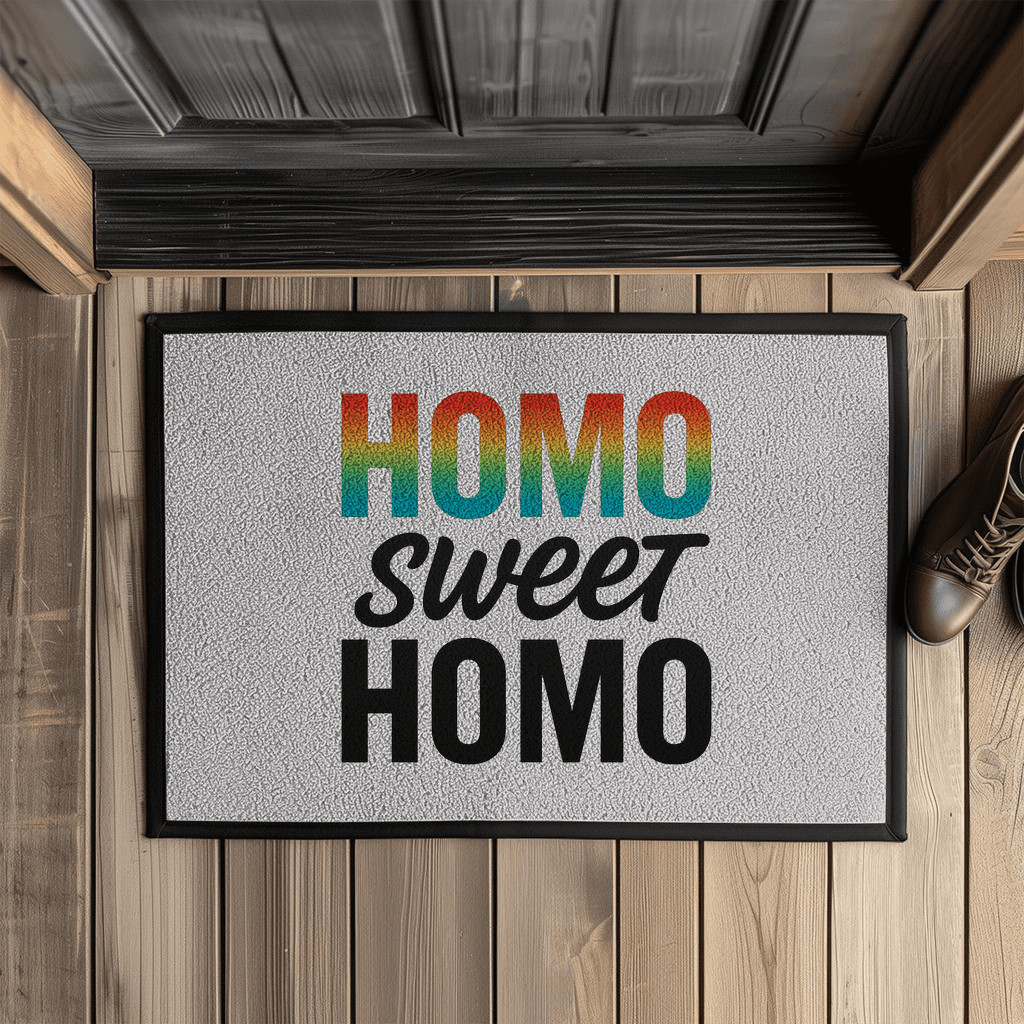 Homo Sweet Homo – LGBTQ Fußmatte mit Regenbogen-Statement