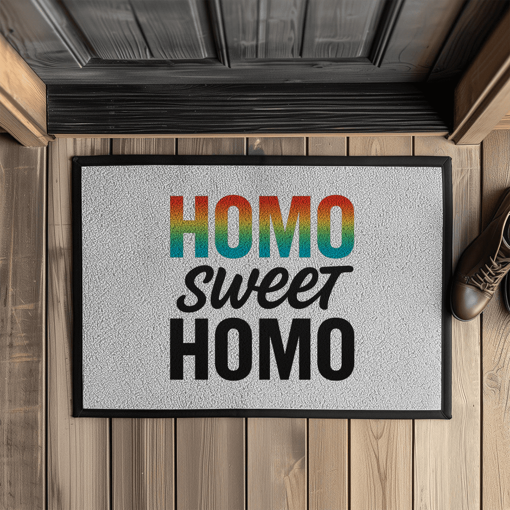 Homo Sweet Homo – LGBTQ Fußmatte mit Regenbogen-Statement